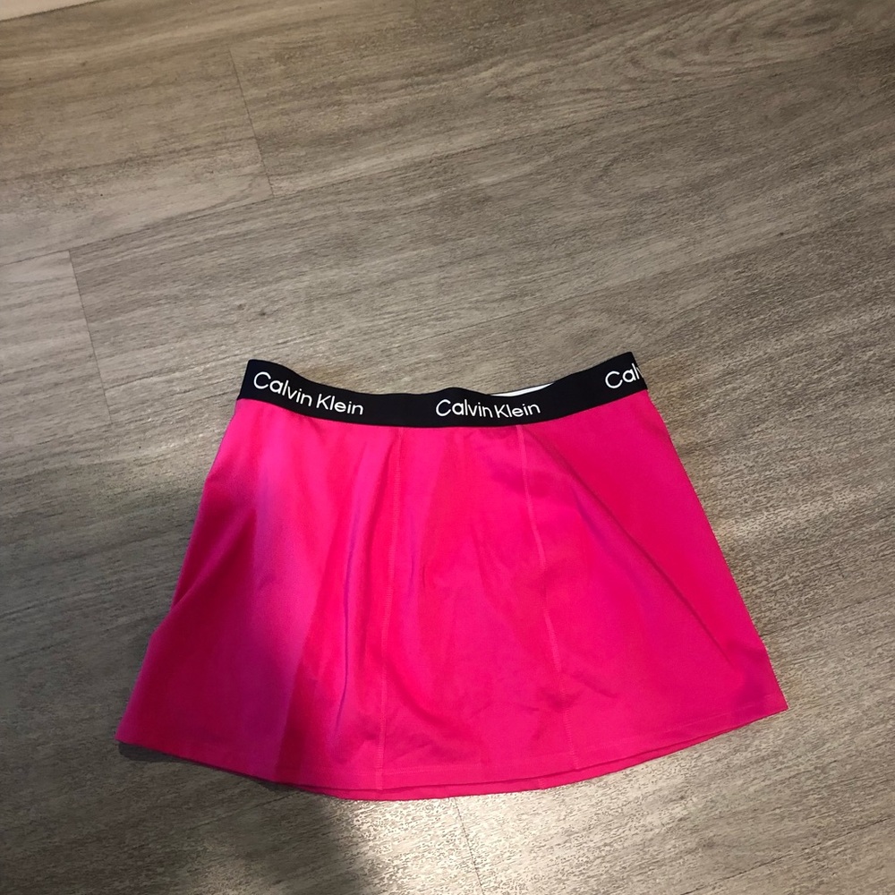 NWT Calvin Klein A-Line Logo Skort Electric Pink/Black Elastic Waist L